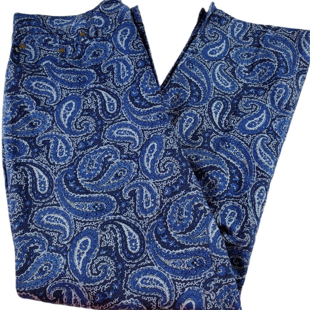 Lauren Ralph Lauren Blue Paisley Pants Sz 10 career Lightweight pockets